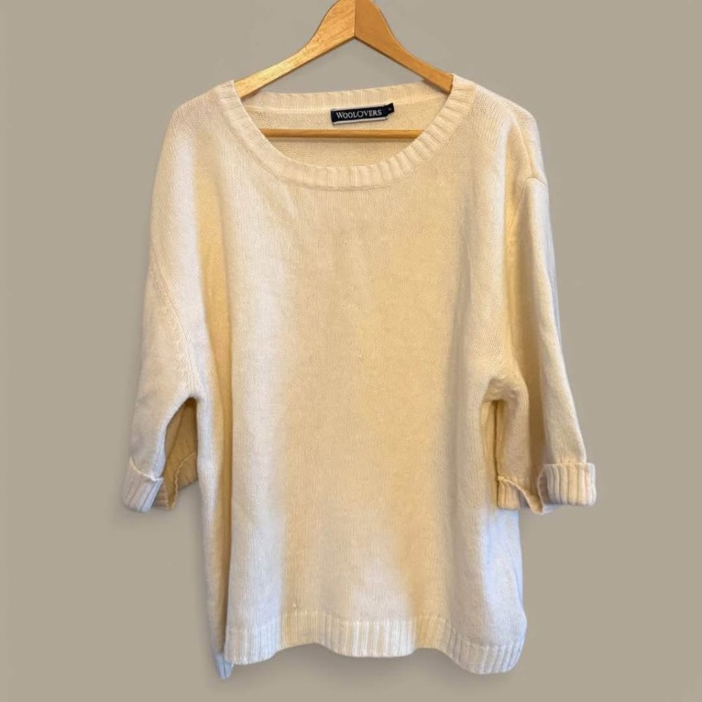 Women’s Ivory Woolovers Short Sleeve Crew Neck 100% Wool‎ Sweater-Size XL